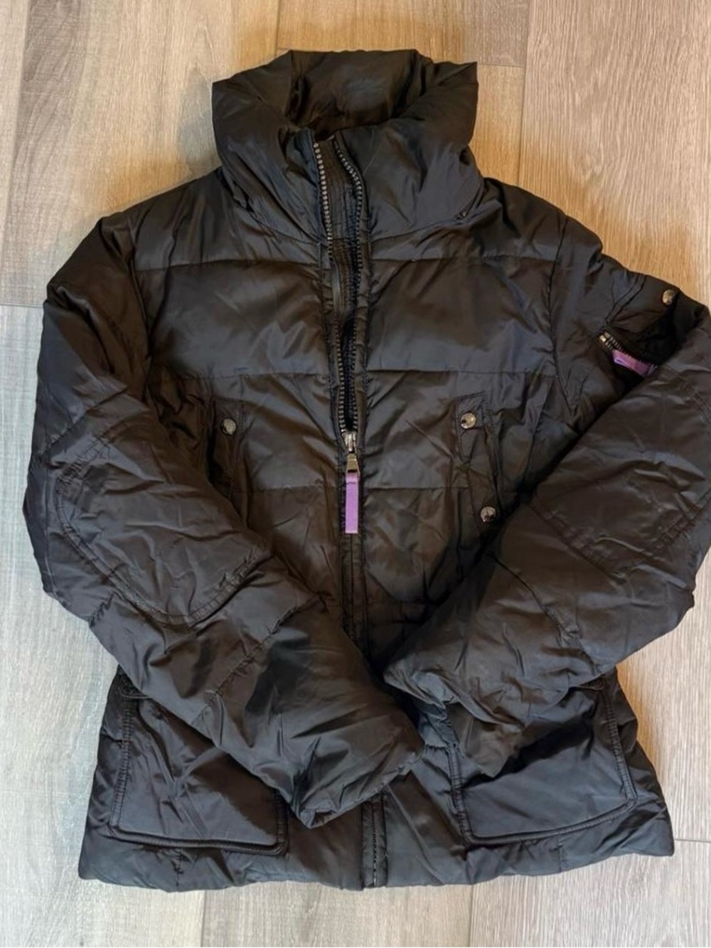 Women’s Marc New York Black Puffer Jacket with Purple Zip Pull